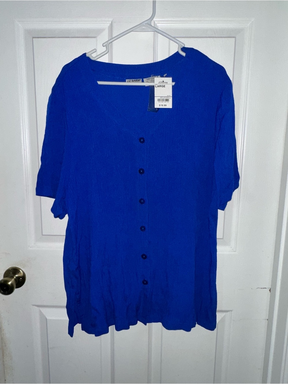 NWT Liz Baker Blue Button Up Top Size Large